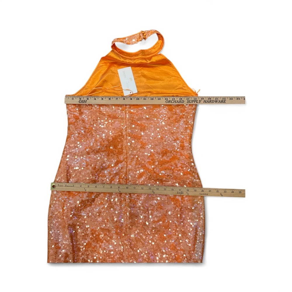 Caroline Constas Orange Halter Fully Lined Midi Sequin Dress Size Large NWT - Picture 10 of 10